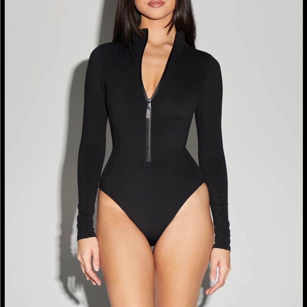 Black Long Sleeve One Piece Swimsuit